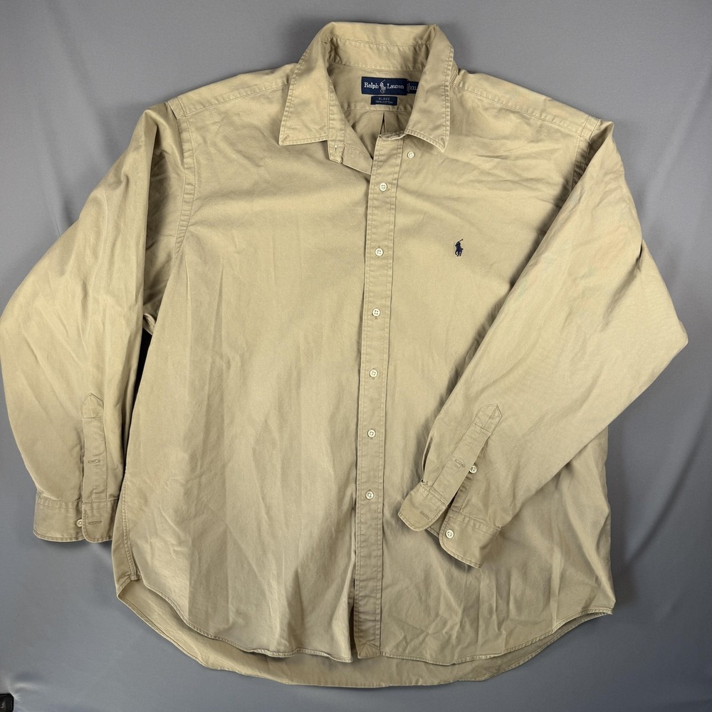 Ralph Lauren Shirt Mens 2XL Beige Blake Button Down Twill Long Sleeve Casual